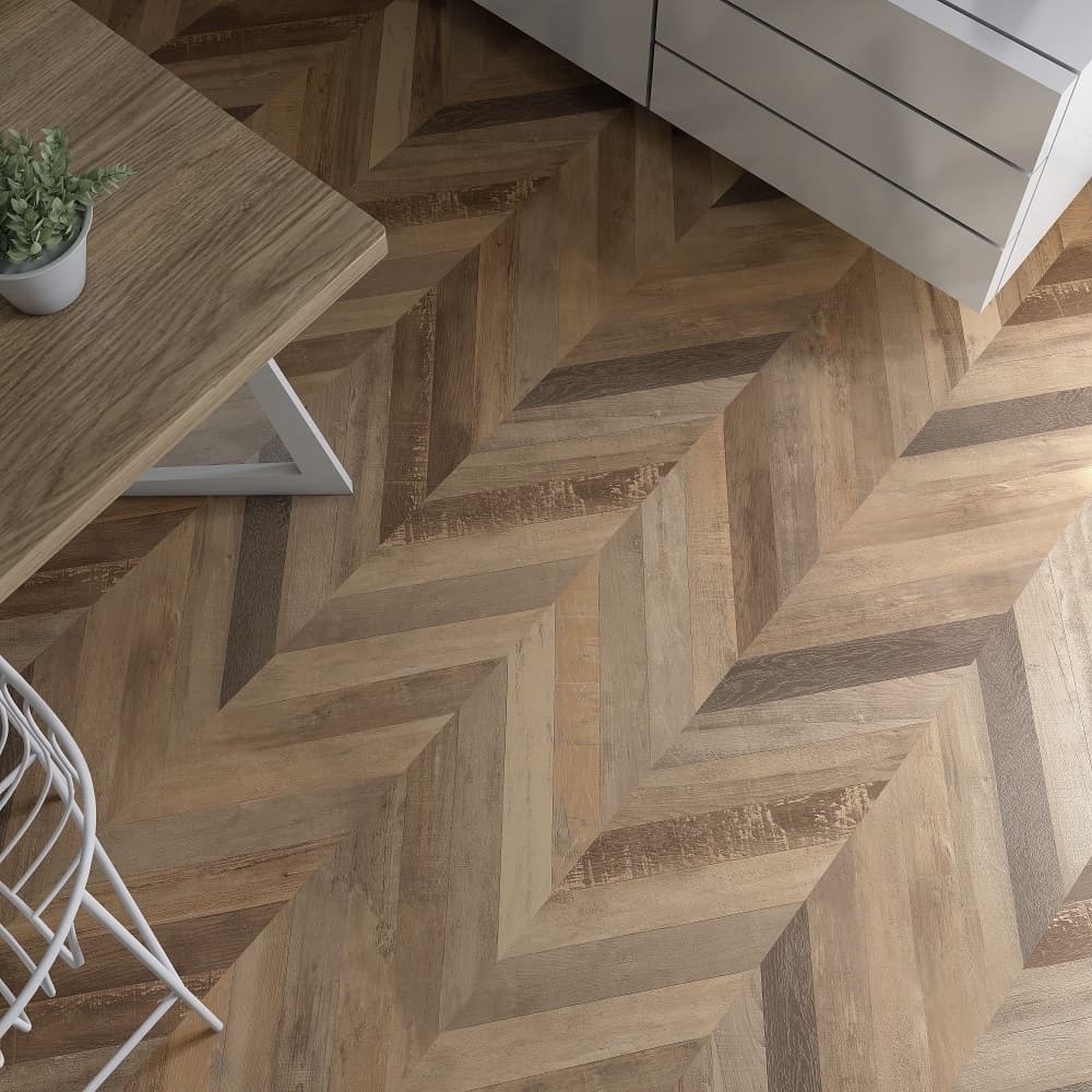 Фото ламінату в інтер'єрі 2 приклад - Дуб Cream Chevron S176201